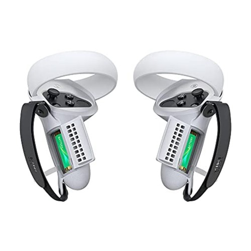 [Pro Version] KIWI design Controller Grip Cover with Battery Door Compatible with Quest 2 (Black+Light Grey 1 Pair)